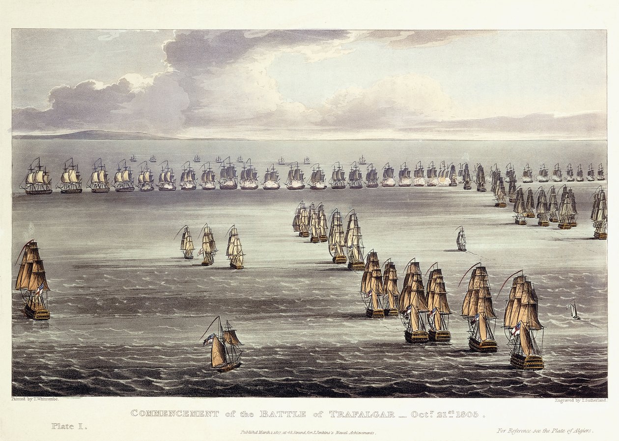O início da batalha de Trafalgar, 21 de outubro de 1805, 1817 de Thomas Whitcombe