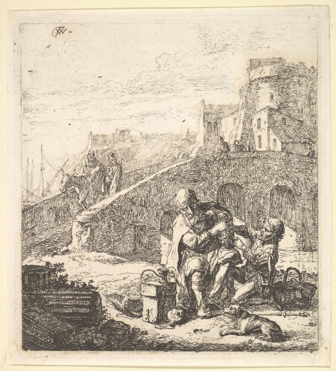 Lazarillo rouba uvas do pobre mendigo cego, século XVII. de Thomas Wijck