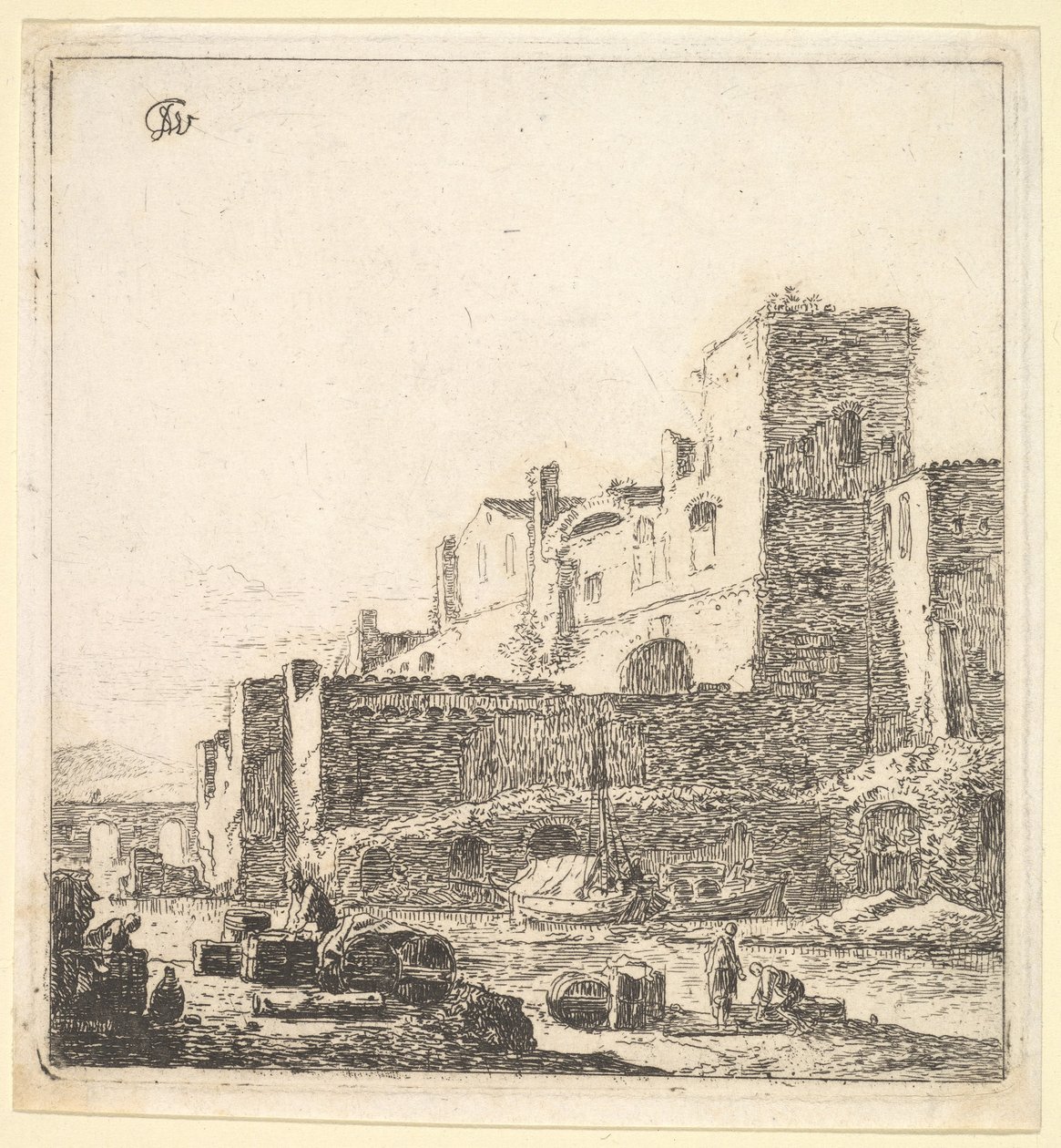 Marinheiros em um beira-rio, século XVII. de Thomas Wijck