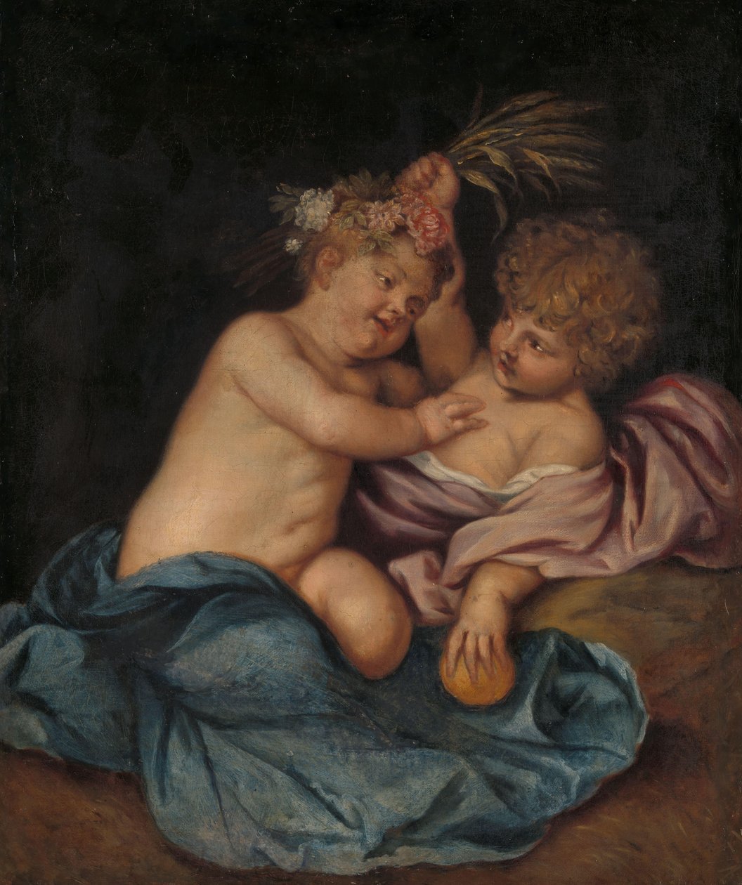 Dois Bebés, Personificações da Primavera e Outono de Thomas Willeboirts Bosschaert (follower of)