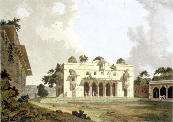 Ruínas em Rotas Gur, Bahar, prato II da Parte 4 de "Cenário Oriental", pub. 1801 (aquatint) de Thomas und William Daniell