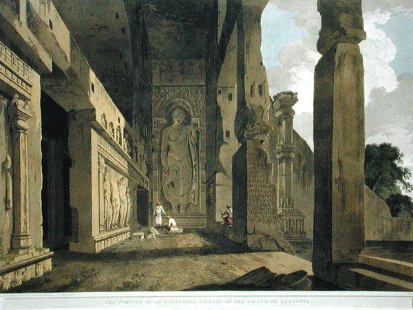 O Pórtico de um Templo Escavado na Ilha de Salsette, placa 55 do "Cenário Oriental": Vinte e Quatro Vistas em Hindoostan
