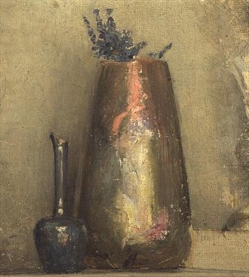 Natureza Morta de Dois Vasos em uma Prateleira de Thomas William Roberts