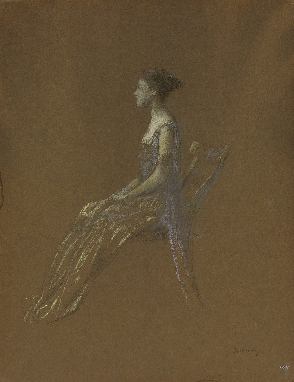 Senhora sentada em um vestido amarelo (pastel sobre papel) de Thomas Wilmer Dewing