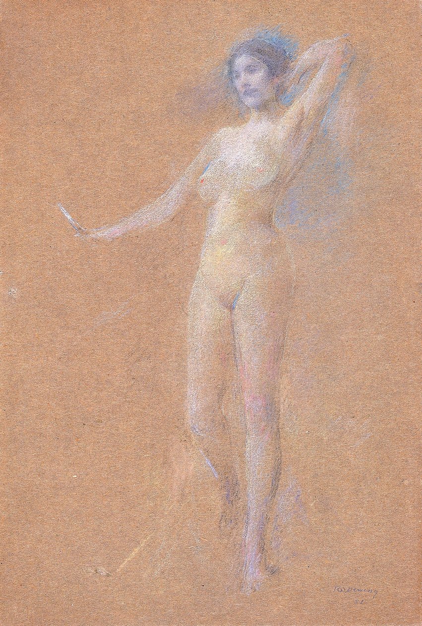 Figura nua de uma rapariga em pé de Thomas Wilmer Dewing