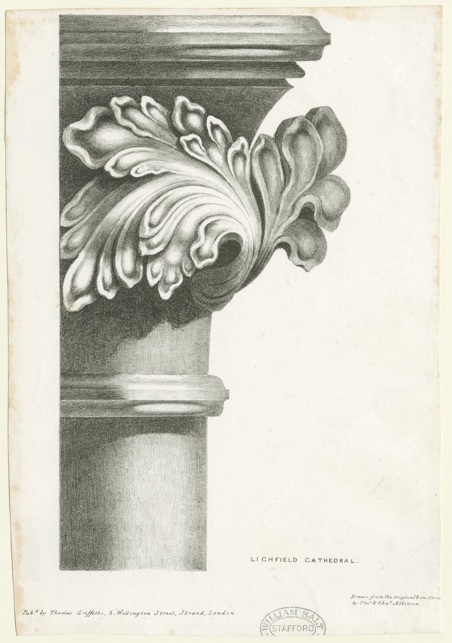Interior da Catedral de Lichfield - Folhagem gravada: litografia, nd [?19 cent] (estampado) de Thomas Witlam Atkinson