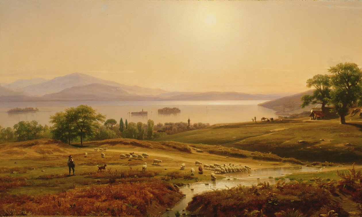 Manhã no Lago Maggiore, 1860 de Thomas Worthington Whittredge