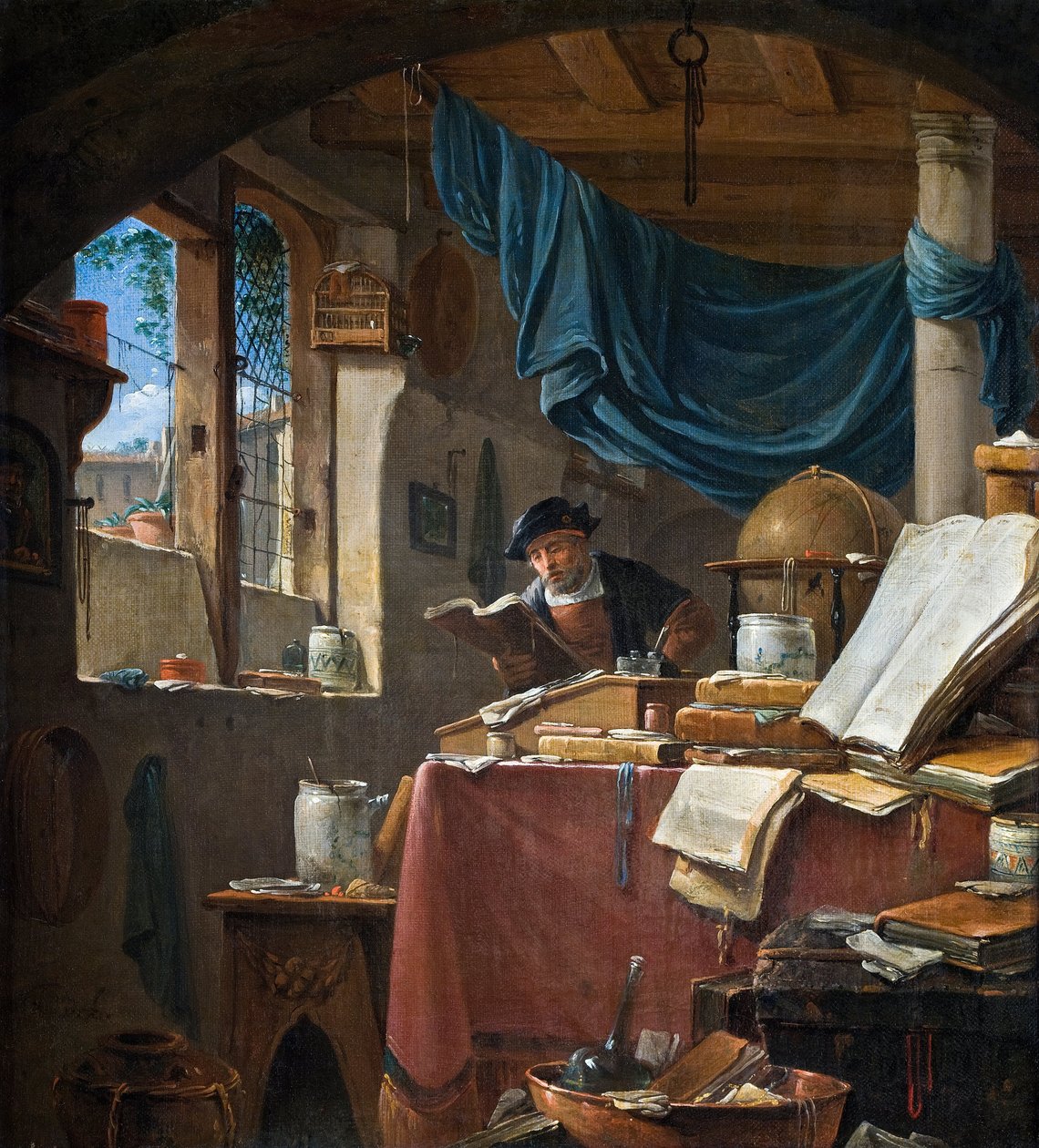 Um estudioso em seu Estudo (óleo sobre tela) de Thomas Wyck