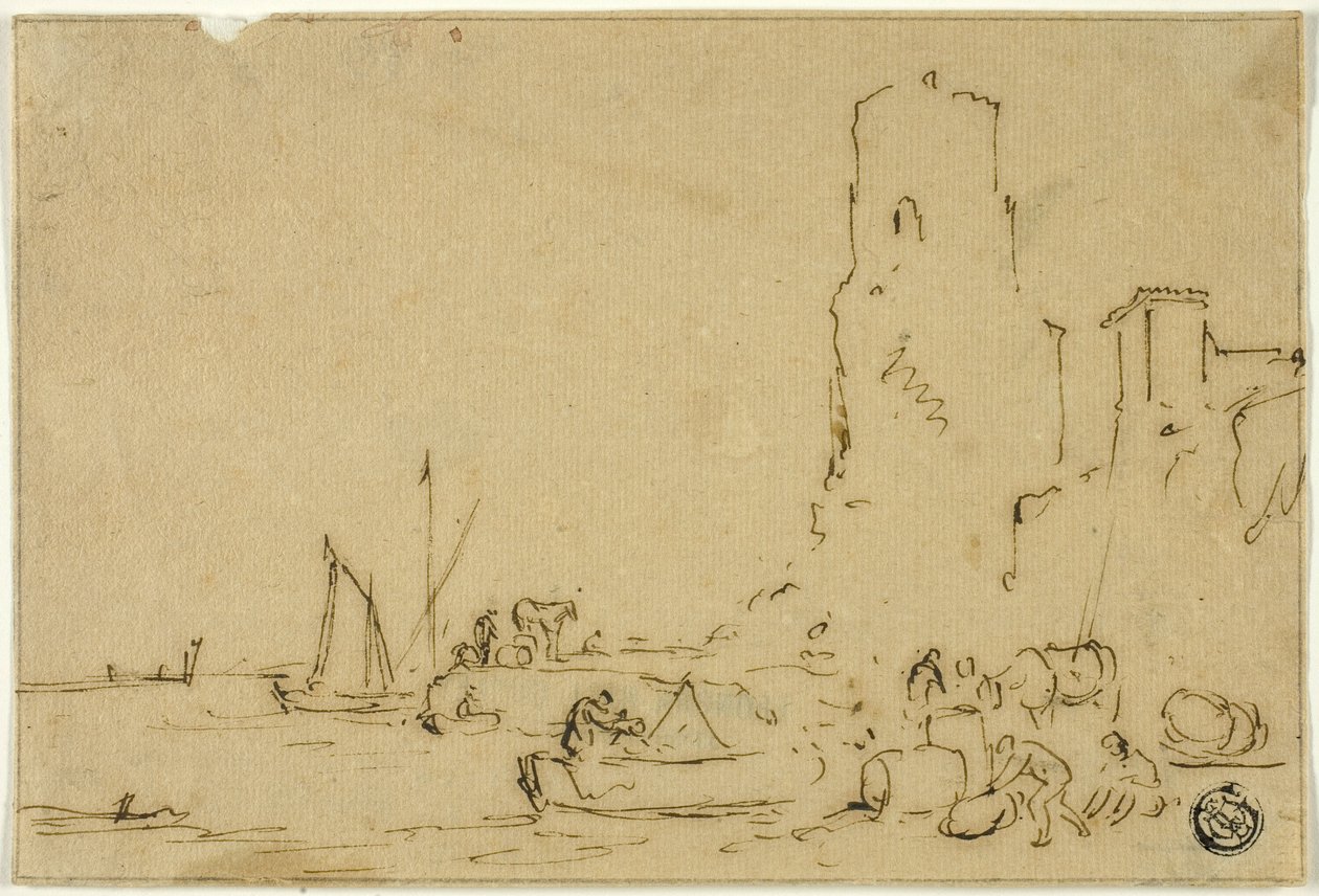 Pescadores a pescar à beira da água de Thomas Wyck