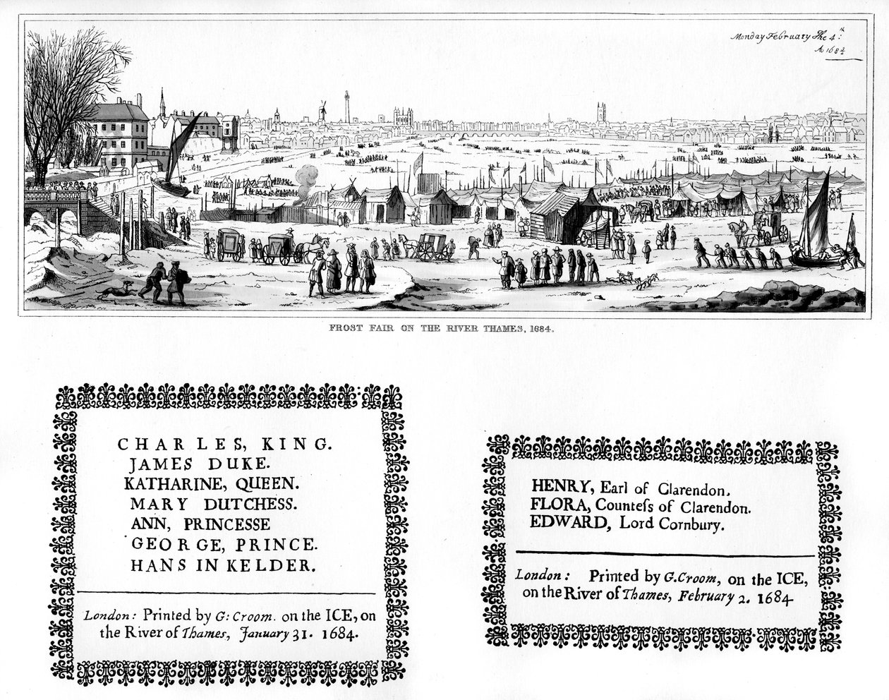 Feira de geada no rio Tamisa e espécimes de impressão, fevereiro de 1684, 1840 de Thomas Wyck