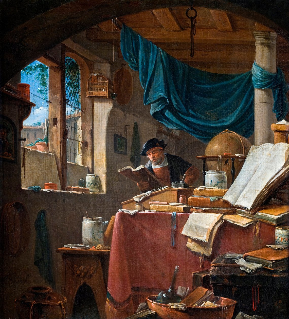 "Un savant dans son bureau" (Um estudioso no seu estudo) Peinture de Thomas Wyck (Wyjck ou Wijck) (versículo 1616-1677) - Óleo sobre tela - 33,5x31 - Hallwylska Museet, Estocolmo de Thomas Wyck