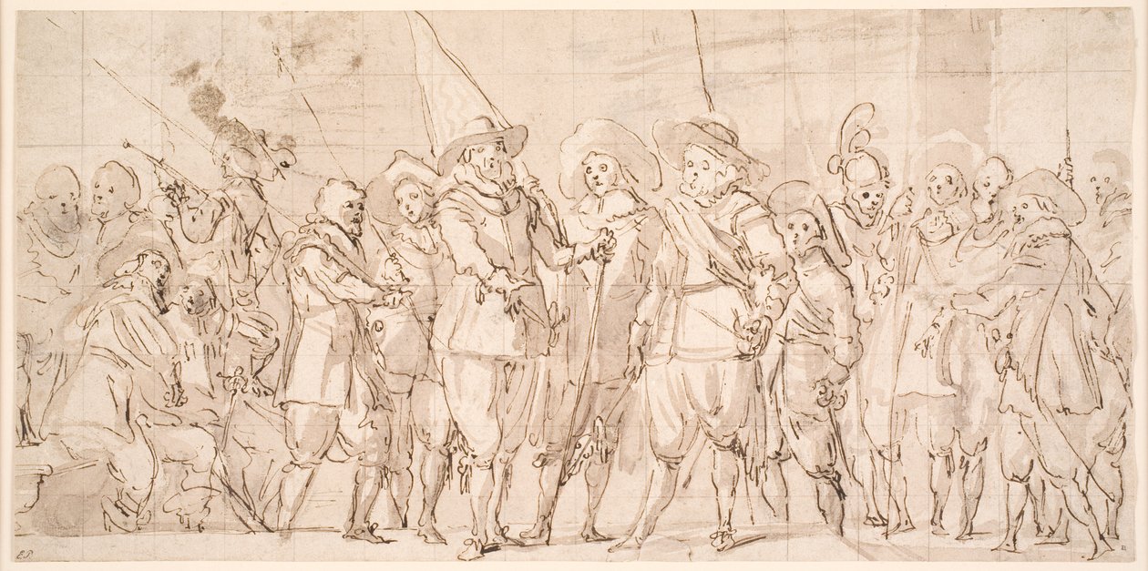 Oficiais e outros guardas cívicos do III Distrito de Amsterdã, sob o comando do capitão Allaert Cloeck e do tenente Lucas Jacobsz Rotgans de Thomas de Keyser