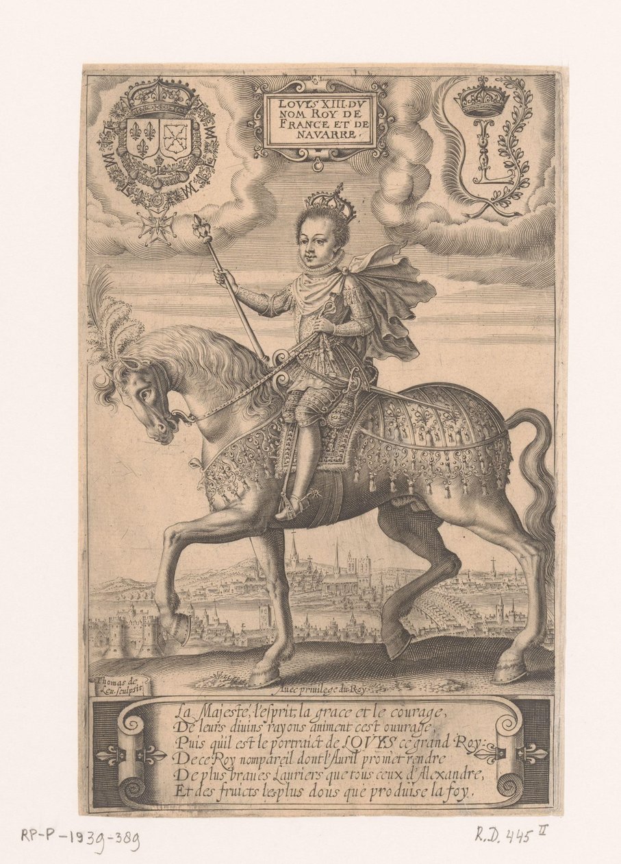 Retrato de Luís XIII a cavalo, com vista de Paris ao fundo de Thomas de Leu