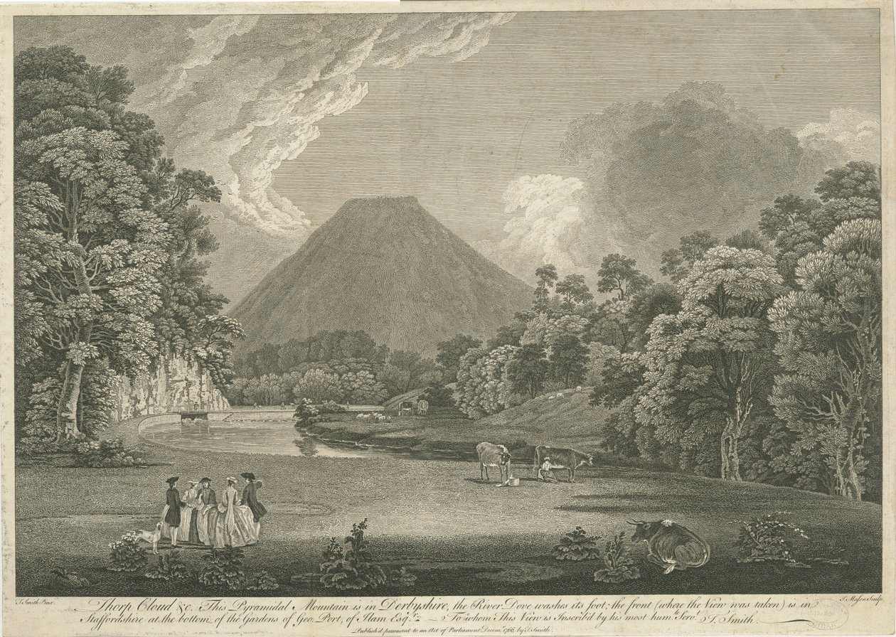Dovedale - Thorpe Cloud: gravura, nd [c 1766] (impressão) de Thomas of Derby (after) Smith
