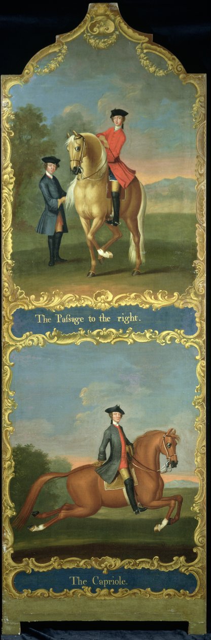 "A passagem para a direita" (em cima) e "O capriole" (em baixo), c.1750 de Thomas, of Pall Mall Butler