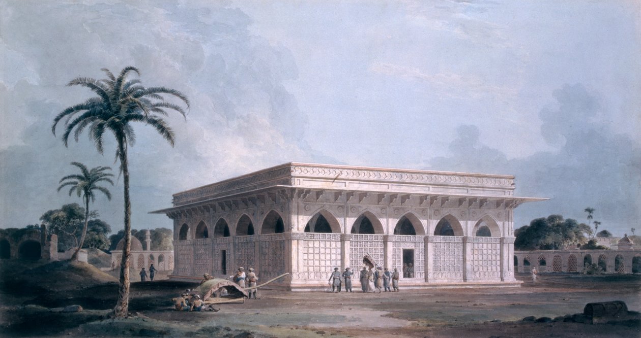 Chaunsath Khamba, Nizamuddin, Nova Deli (aquatinta colorida) de Thomas und William Daniell