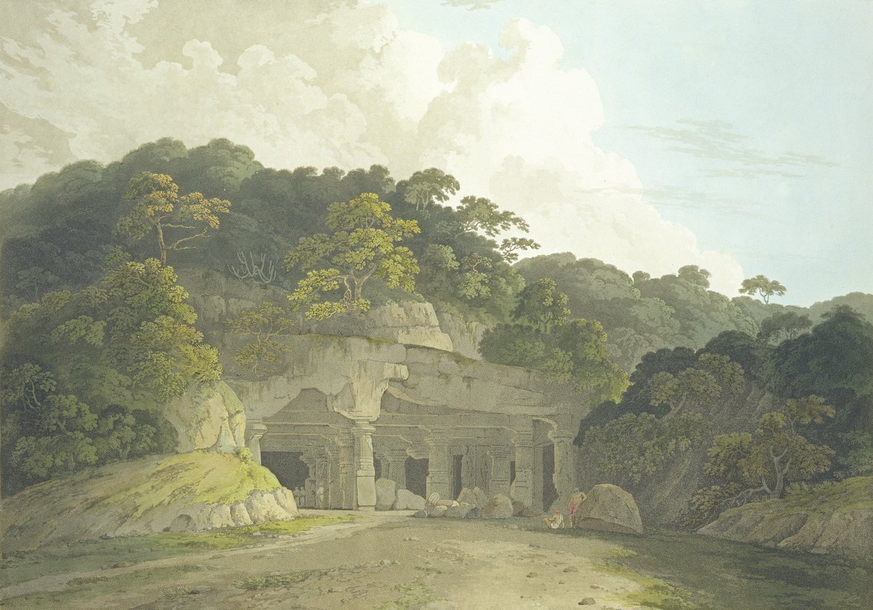 A entrada para a caverna de Elephanta, placa 58 de &39;Oriental Cenário: vinte e quatro vistas no Hindoostan&39;, publicado 1800 de Thomas und William Daniell