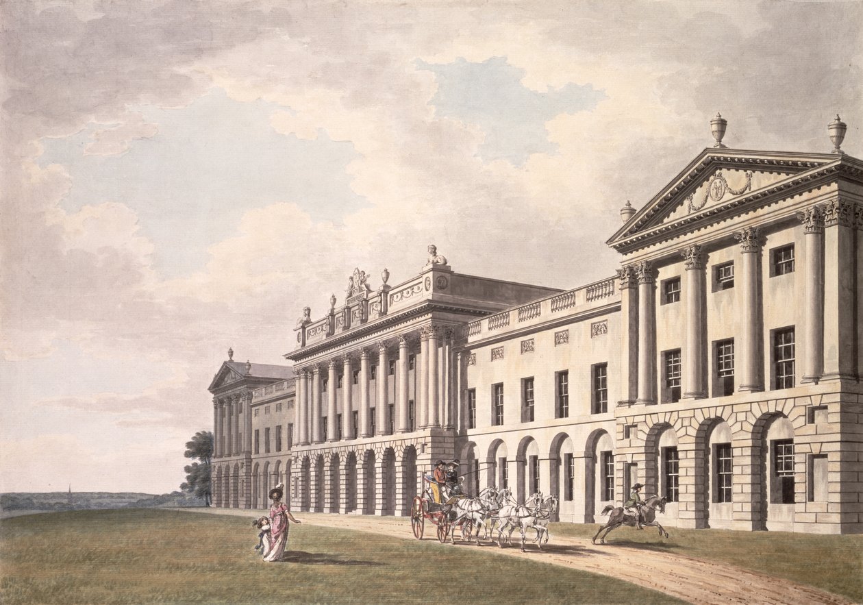 Vista de Heveningham Hall em Suffolk, a sede do senhor Gerrard Vanneck, século XVIII (caneta e tinta sobre papel) de Thomas van der Wilt