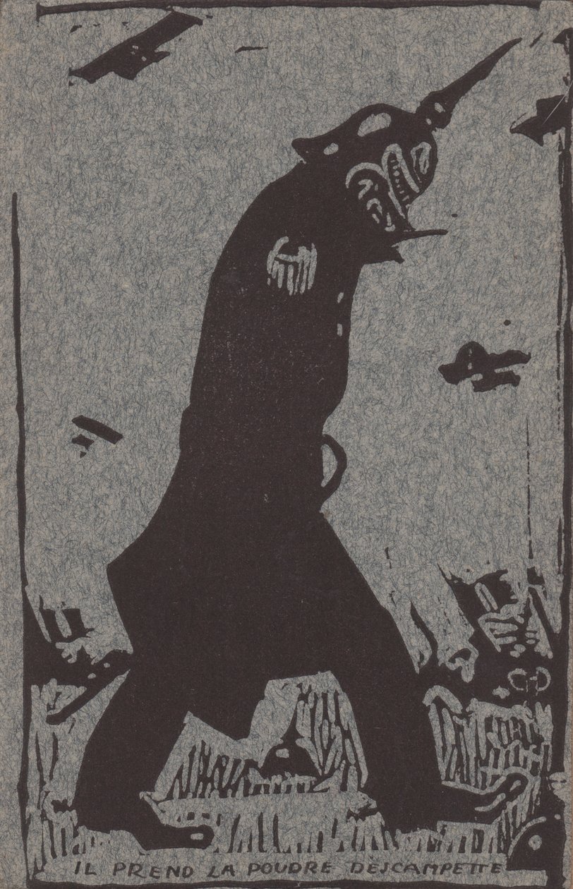 Ele está tirando o pó (xilogravura em papel cinza) de Théophile Alexandre Steinlen