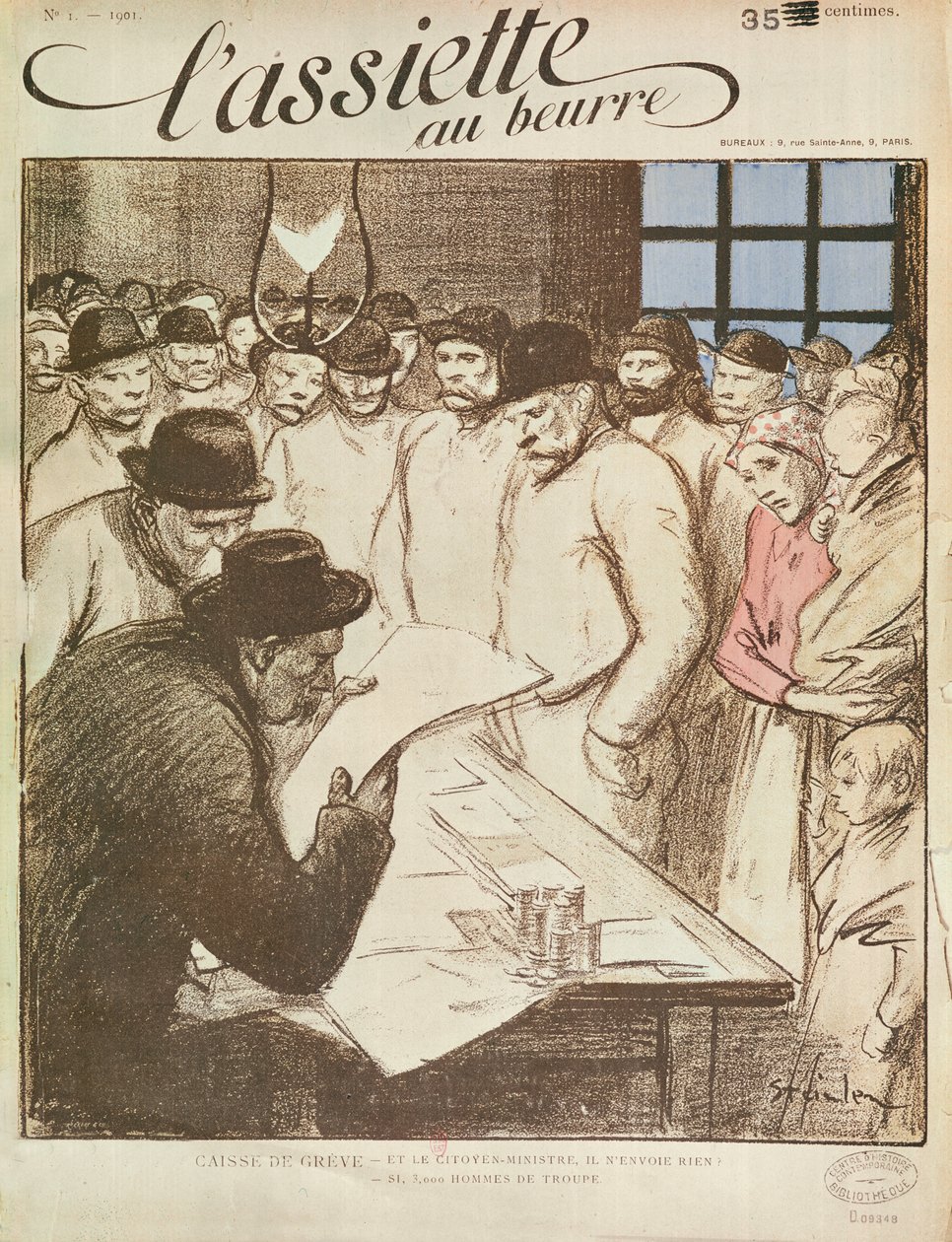 A Placa de Manteiga, Edição n. 1 (4 de abril), Caisse de Grève, 1901 (litografia) de Théophile Alexandre Steinlen