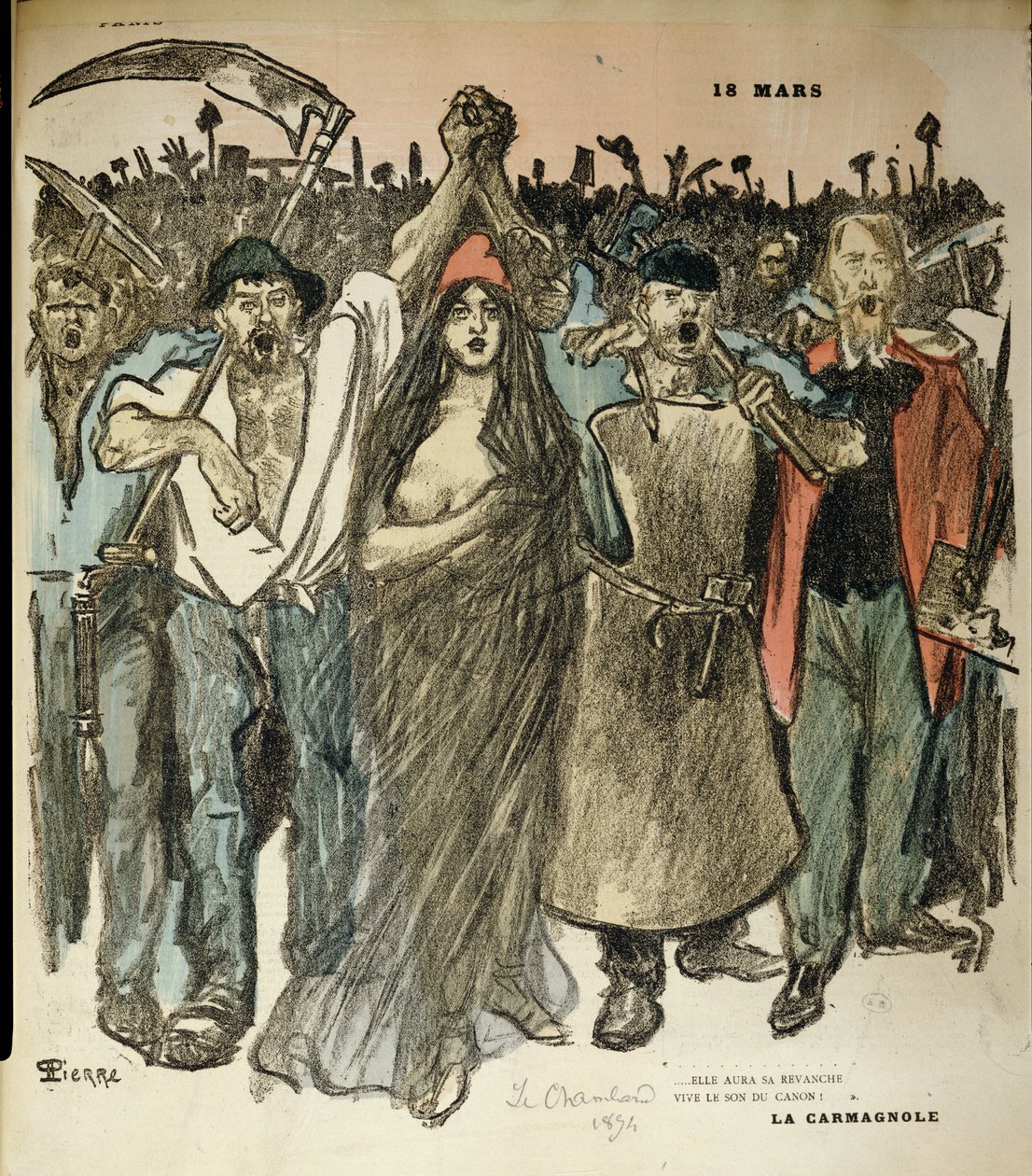 &39;La Carmagnole&39;, canção patriótica da Revolução Francesa, de &39;Le Chambard Socialiste&39;, 1894 de Théophile Alexandre Steinlen