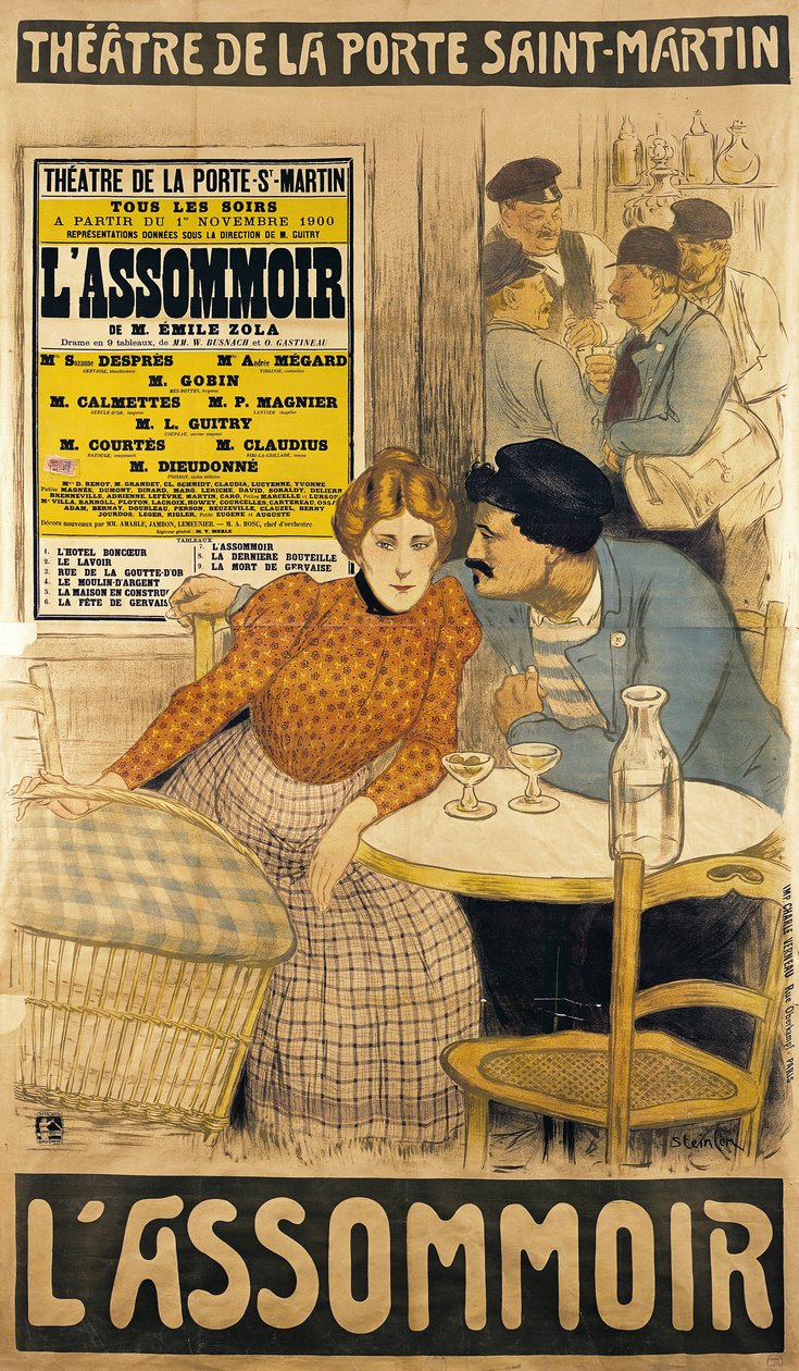 Cartaz publicitário &39;L&39;Assommoir&39; de MMW Busnach e O. Gastineau no Teatro Porte Saint-Martin, 1900 de Théophile Alexandre Steinlen