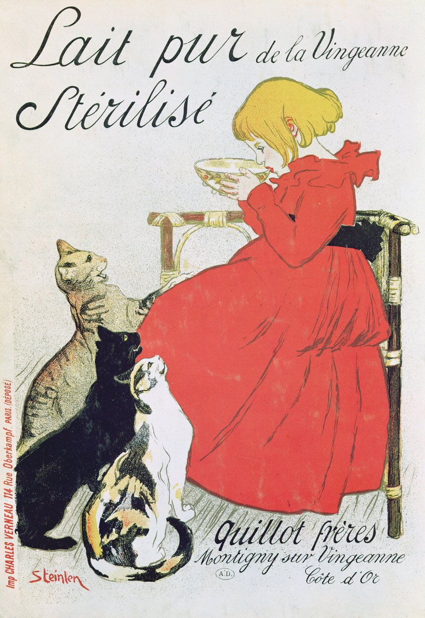 Cartaz publicitário &39;Leite Esterilizado Puro de La Vingeanne&39; de Théophile Alexandre Steinlen