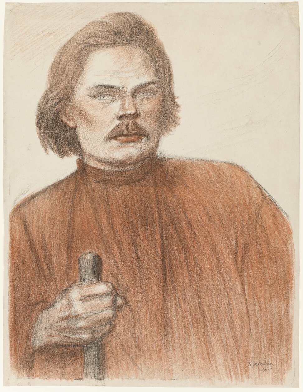 Retrato frontal da cintura para cima de Maxime Gorki de Théophile Alexandre Pierre Steinlen