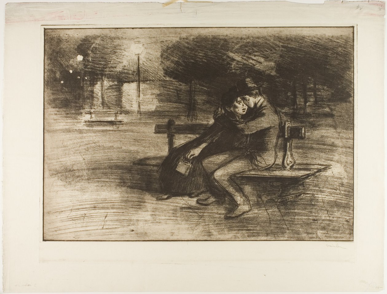 Amantes num banco de Théophile Alexandre Pierre Steinlen