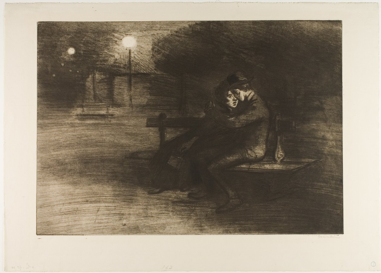 Amantes num banco de Théophile Alexandre Pierre Steinlen