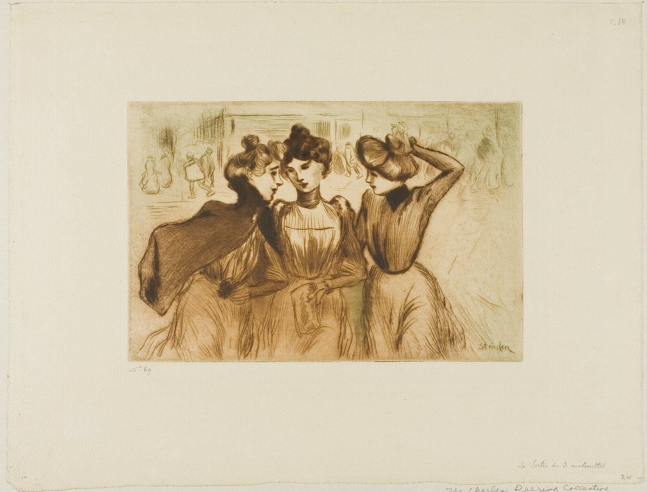 Três raparigas trabalhadoras a almoçar fora de Théophile Alexandre Pierre Steinlen