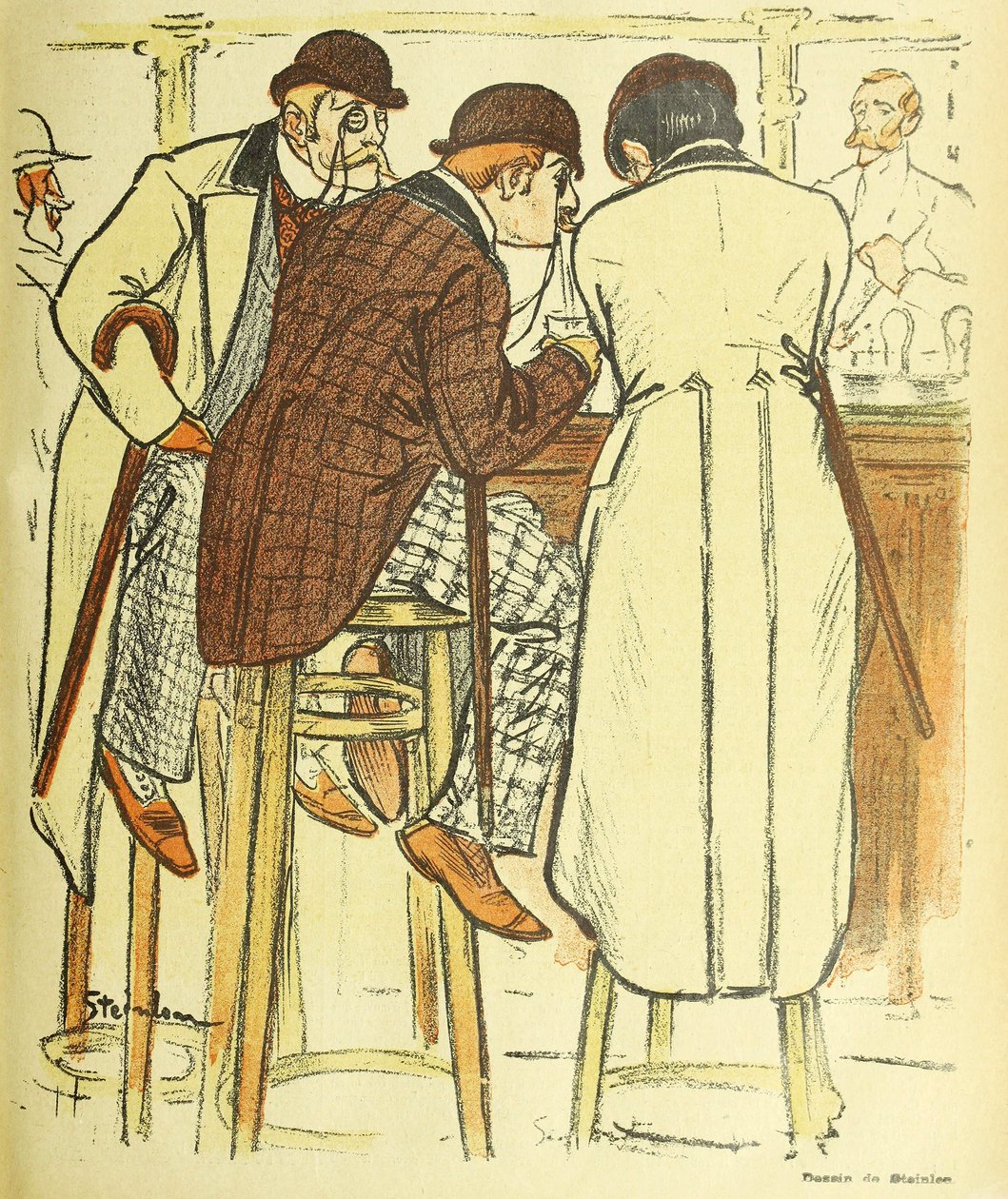 No Bar, do Gil Blas Illustre, pub. Litografia colorida de 1899, 1899. de Théophile Alexandre Steinlen