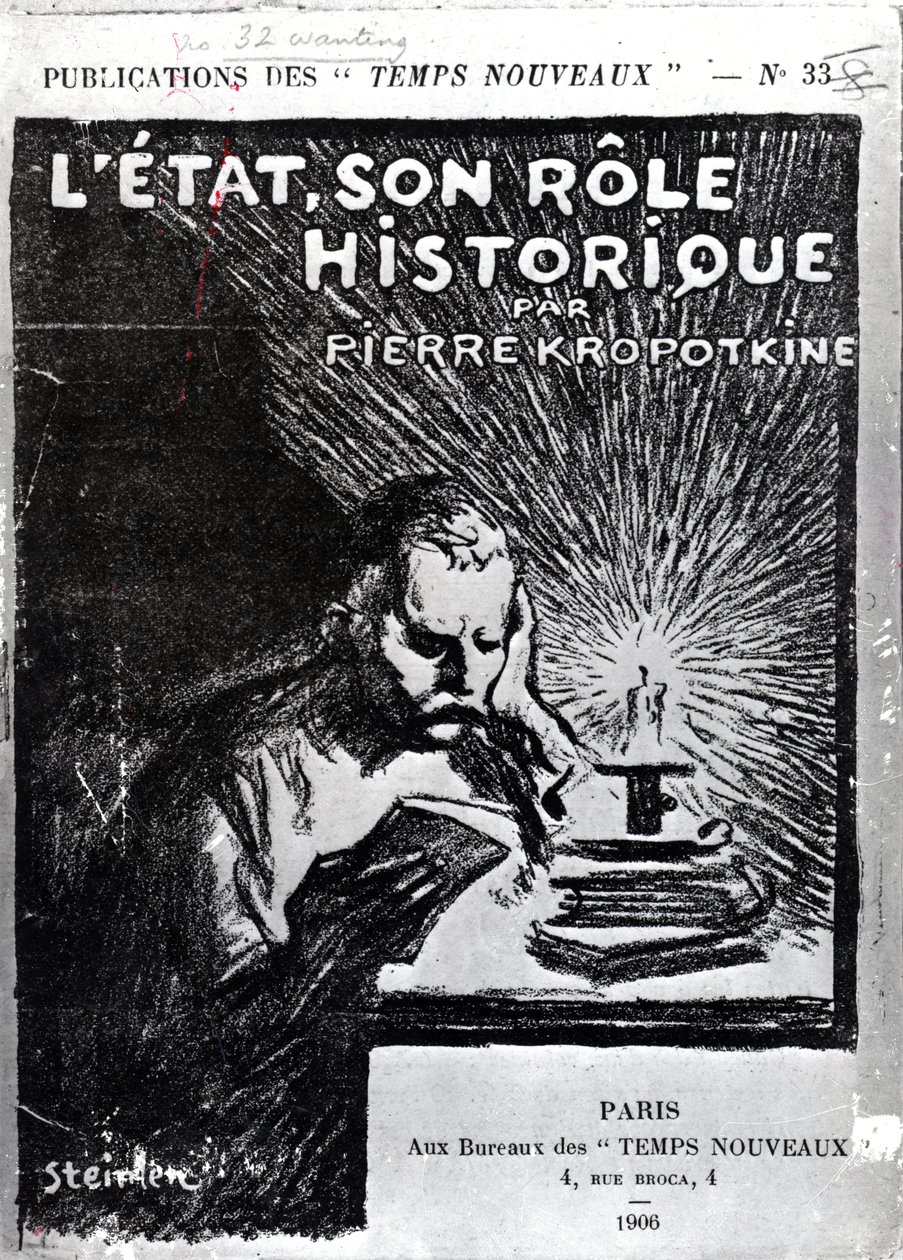 Capa de &39;O Estado, o seu papel histórico&39; de Piotr Kropotkin, publicado em 1906 (litografia) de Théophile Alexandre Steinlen