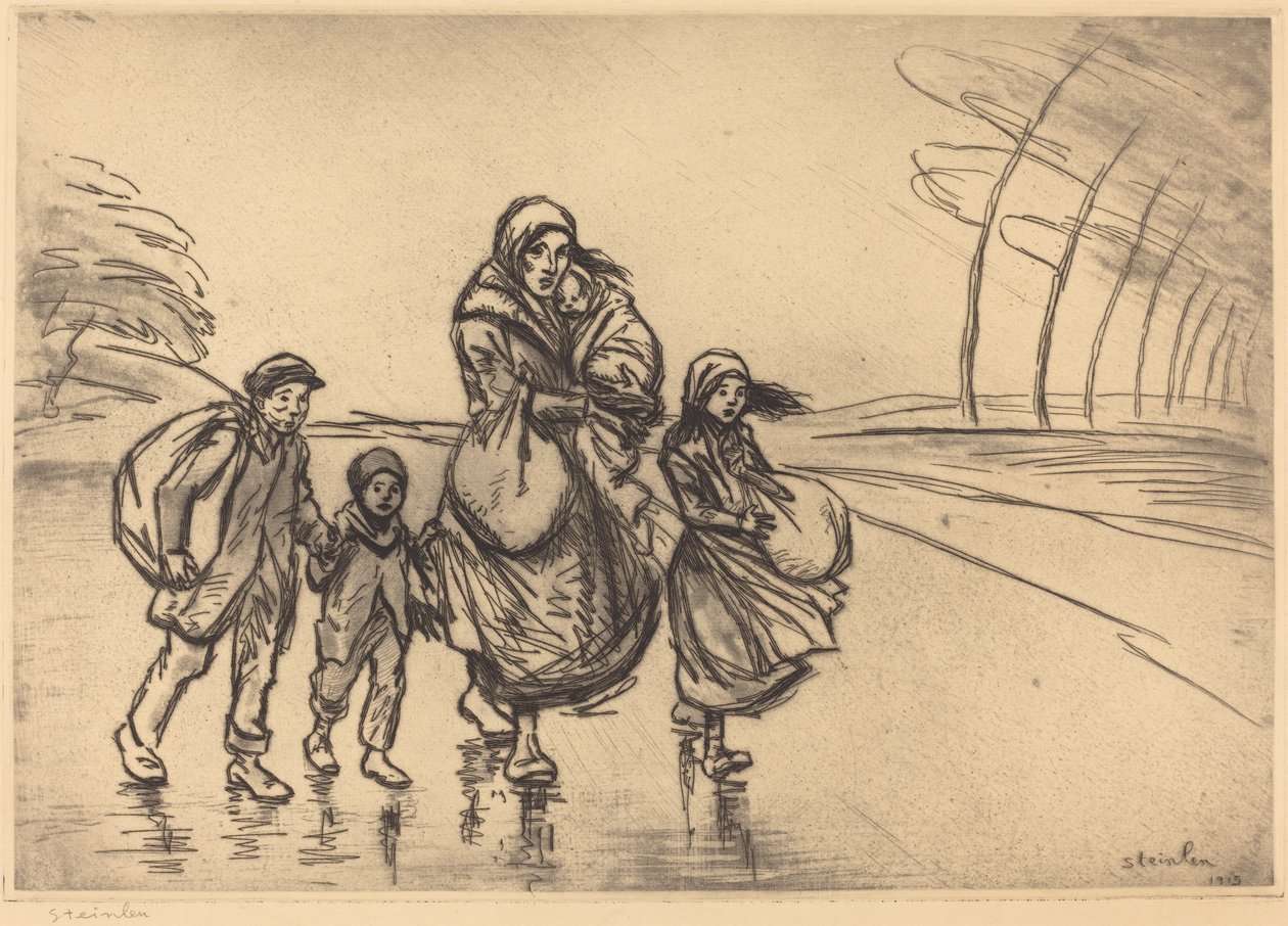 Na chuva: mãe e filhos, 1915. de Théophile Alexandre Steinlen
