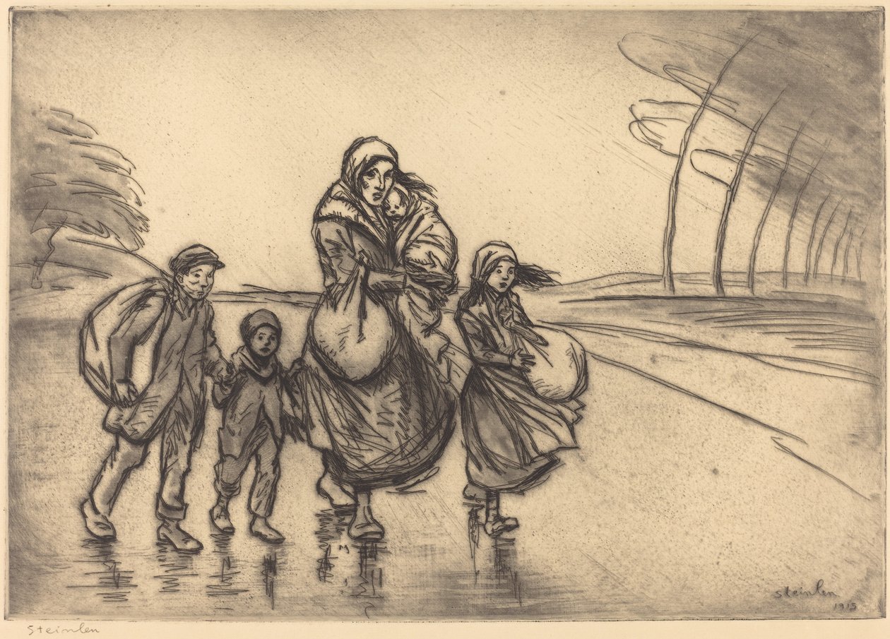Na chuva: mãe e filhos, 1915. de Théophile Alexandre Steinlen
