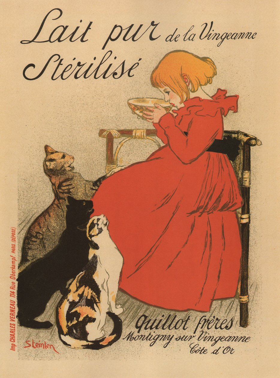 Leite puro esterilizado do poster da Vingeanne, década de 1890 de Théophile Alexandre Steinlen
