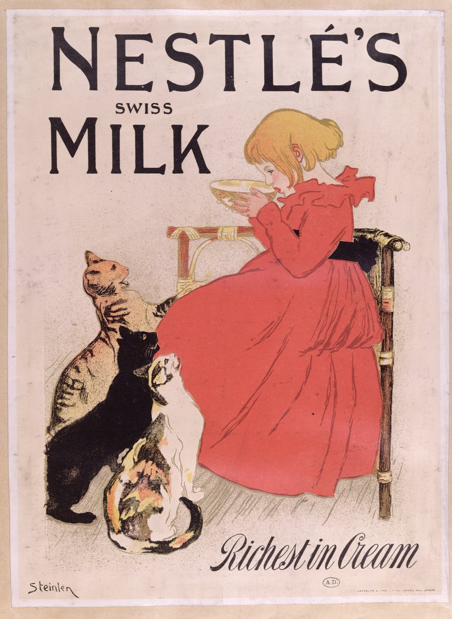 Cartaz publicitário Leite suíço da Nestlé, final do século XIX (gravação a cores) de Théophile Alexandre Steinlen