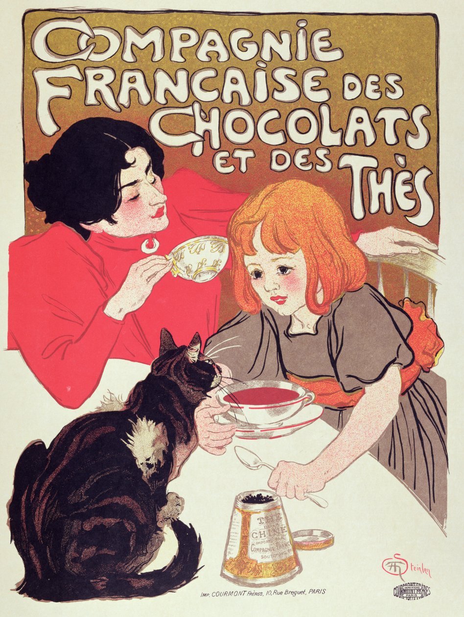 Cartaz publicitário da Compagnie Francaise des Chocolats et des Thes, c.1898 (cor litho) de Théophile Alexandre Steinlen