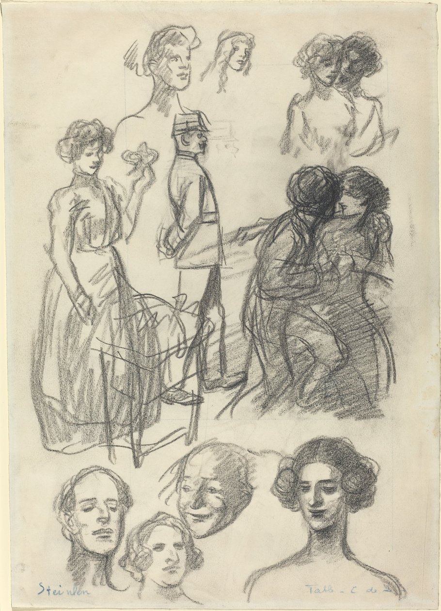 Esboços para "Lovers on a Bench" de Théophile Alexandre Steinlen