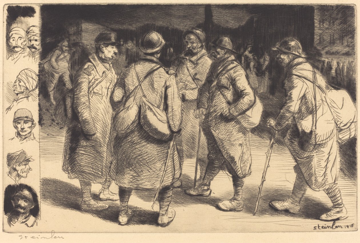 Soldados de licença - licença de cena noturna - efeito noturno, 1916. de Théophile Alexandre Steinlen