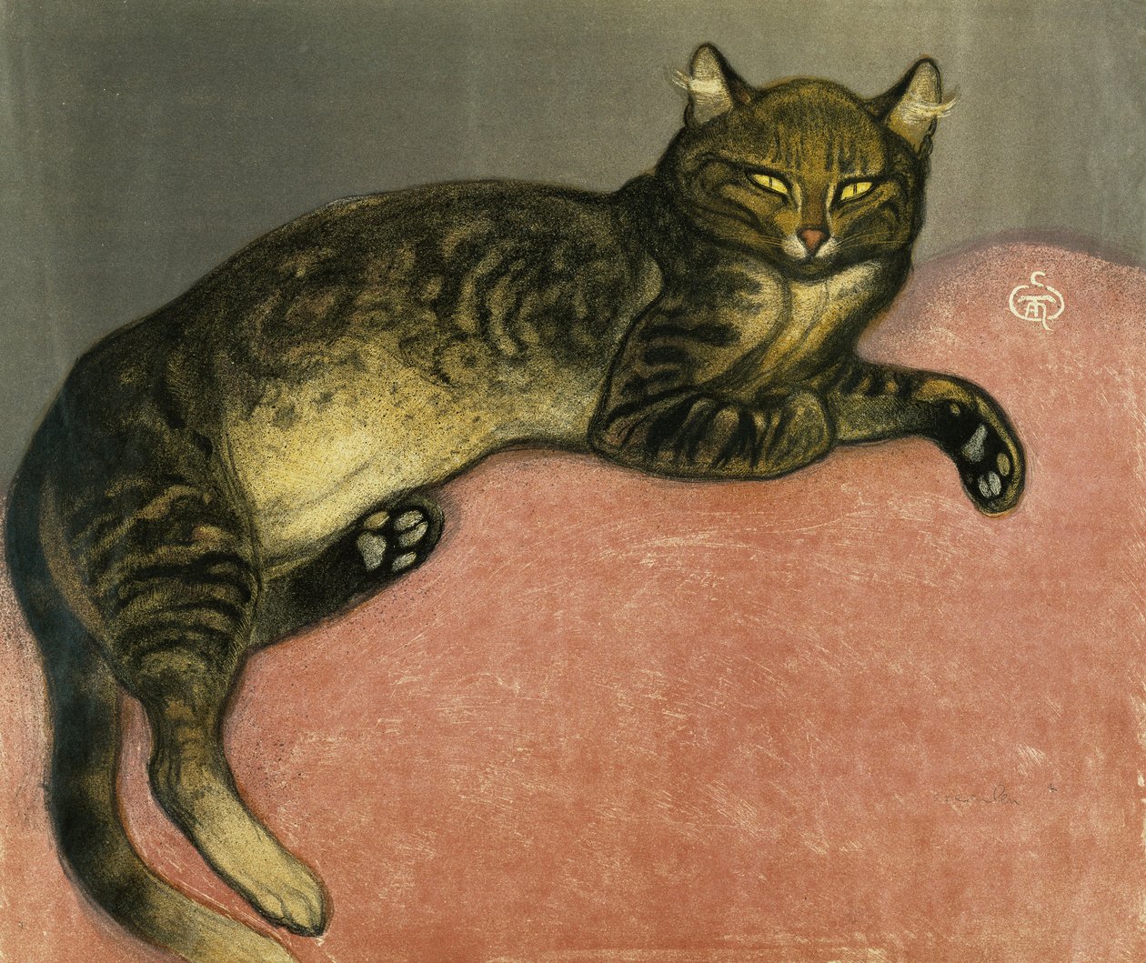 O verão, gato em uma grade; L &39;Ete, Chat na balaustrada, 1909 de Théophile Alexandre Steinlen
