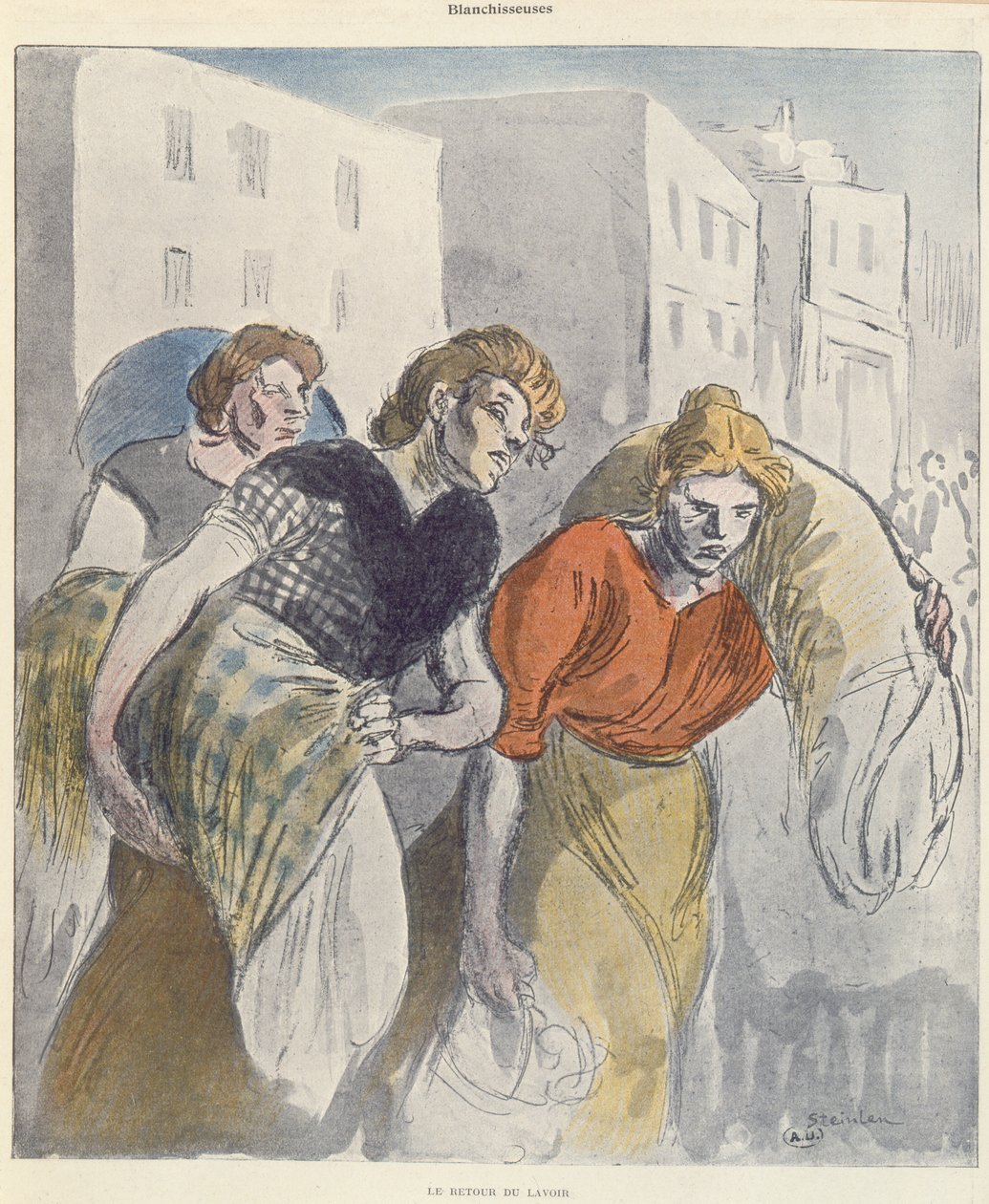 As lavadeiras retornando da casa de lavagem, final do século XIX de Théophile Alexandre Steinlen