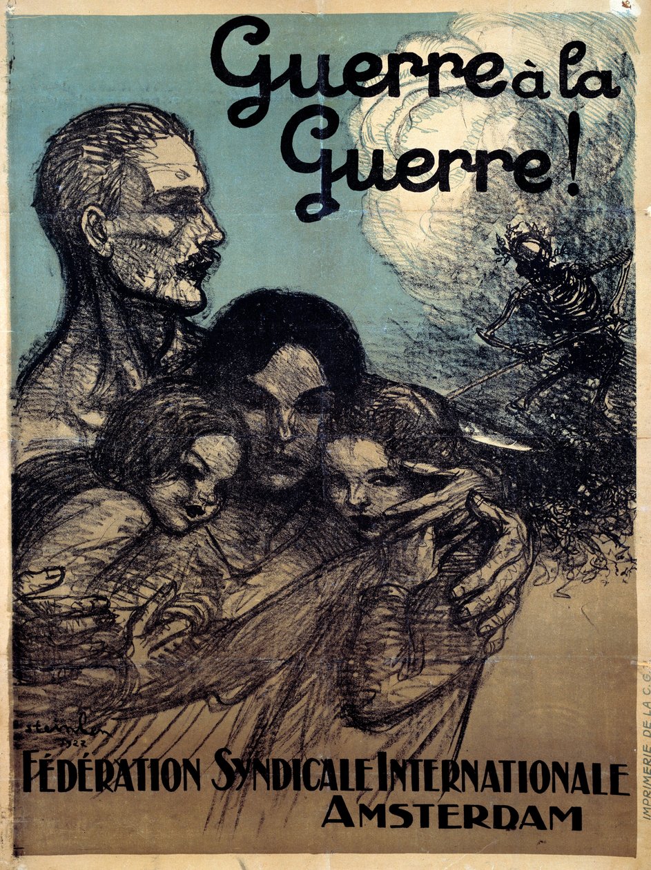 Guerra a guerra. Cartaz da Federação Sindical Internacional por Theophile Alexandre Steinlen (1859 - 1923) de Théophile Alexandre Steinlen