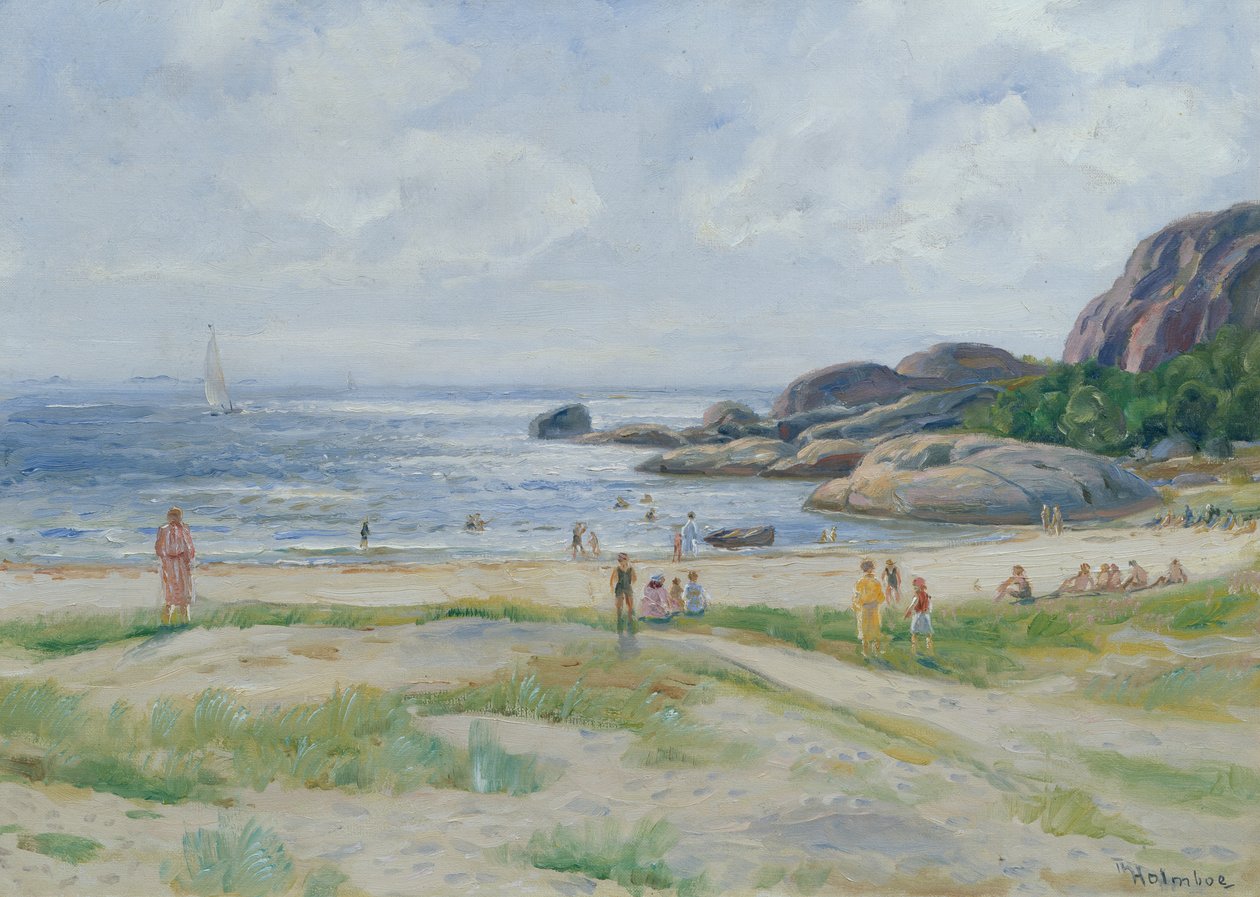 Pessoas tomando banho (óleo sobre tela) de Thorolf Holmboe