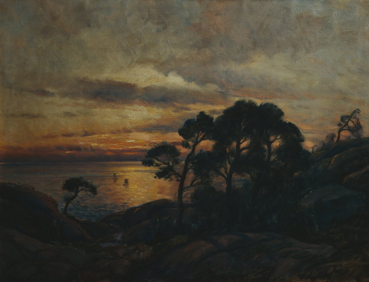 Pinheiro ao pôr do sol de Thorolf Holmboe