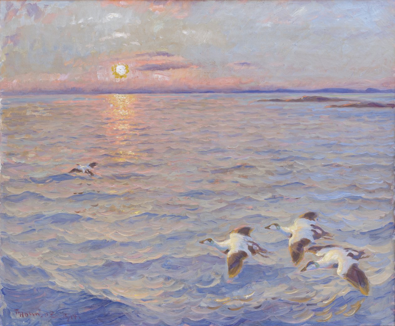 Pôr do sol sobre o mar da Noruega de Thorolf Holmboe