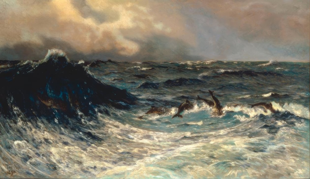 Mar em movimento com golfinhos de Thorvald Niss
