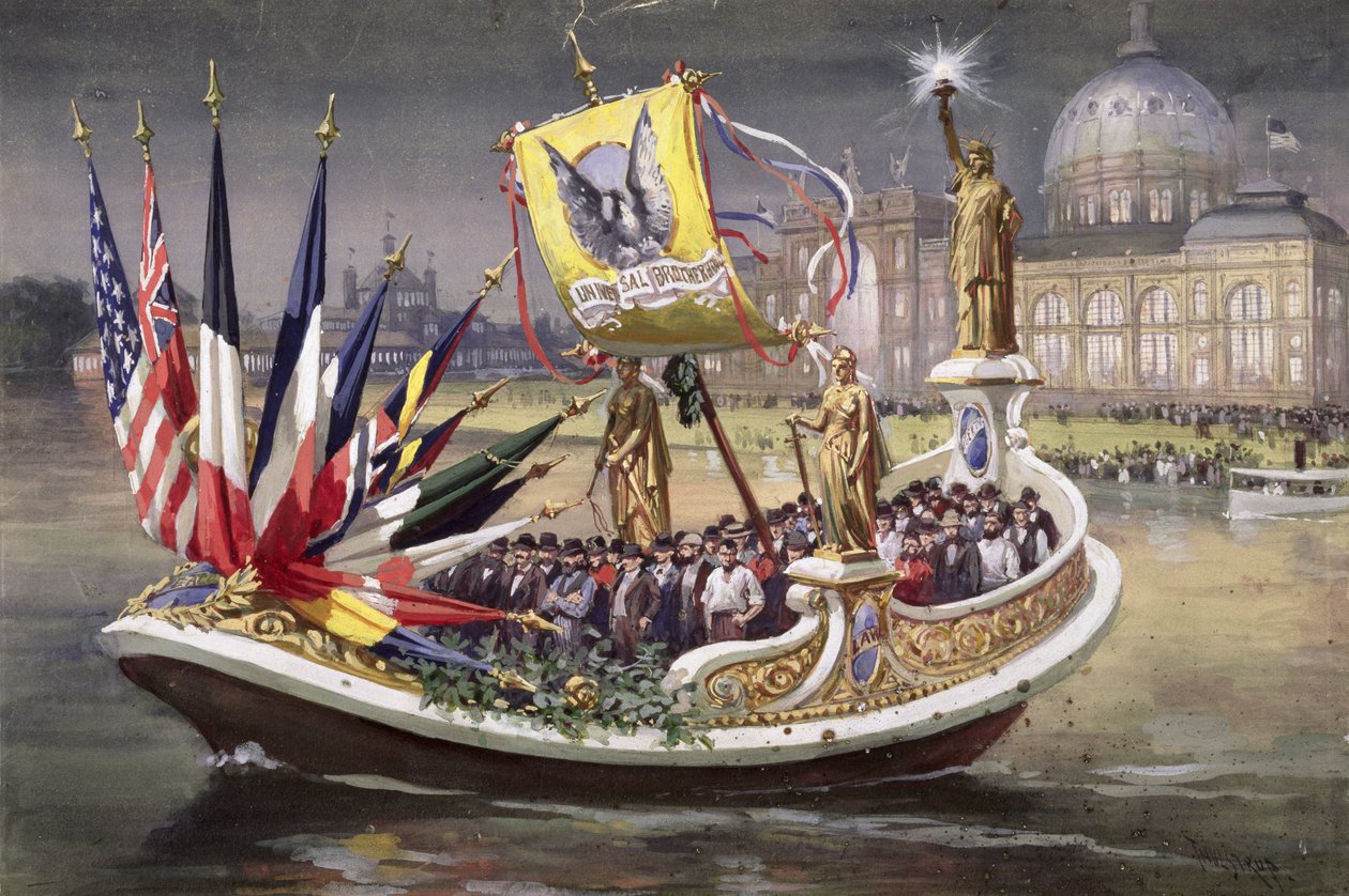 Barcaça da Fraternidade Universal na Worlds Columbian Exposition, Chicago, 1893 de Thure de Thulstrup
