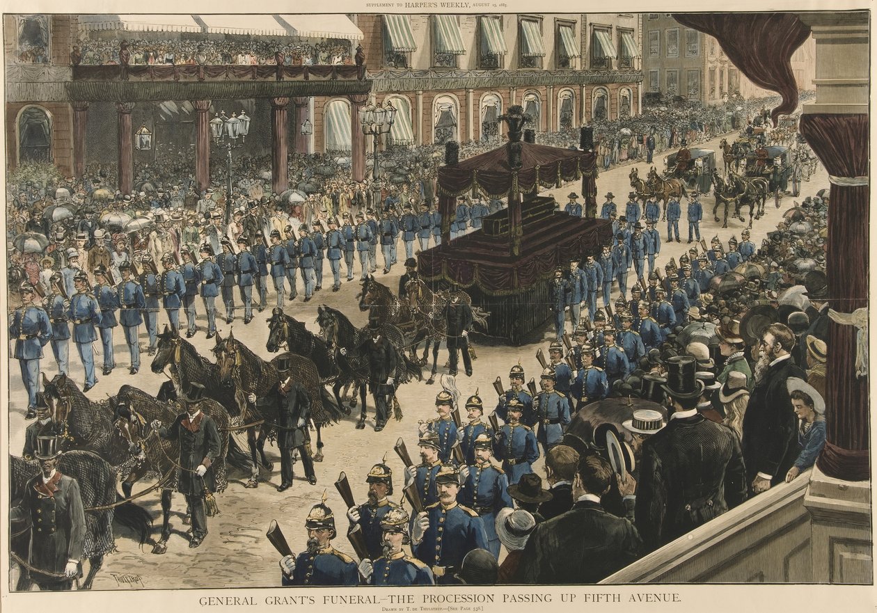 General Grants Funeral - A Procissão passando pela Quinta Avenida, da Harpers Weekly, pub. 1885 de Thure de Thulstrup