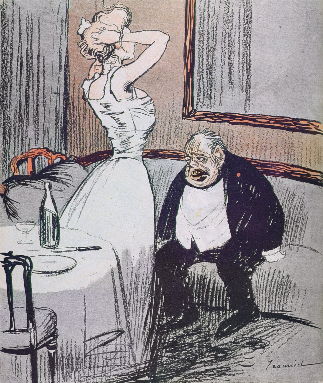 Prostituta e um velho da revista LAssiette Au Beurre, pub. 1907 de Tiamirol
